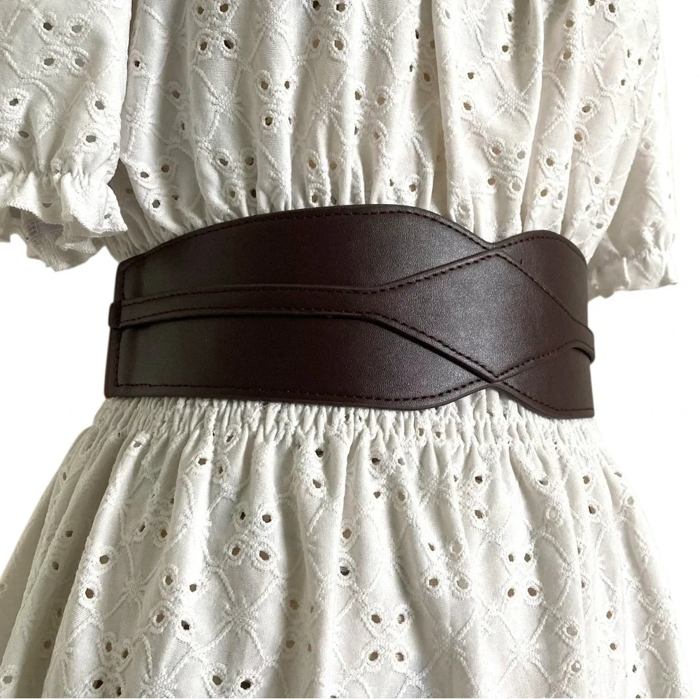 Western Brown Faux Leather Corset Boho Wide Waist Belt Elastic Stretch Classic